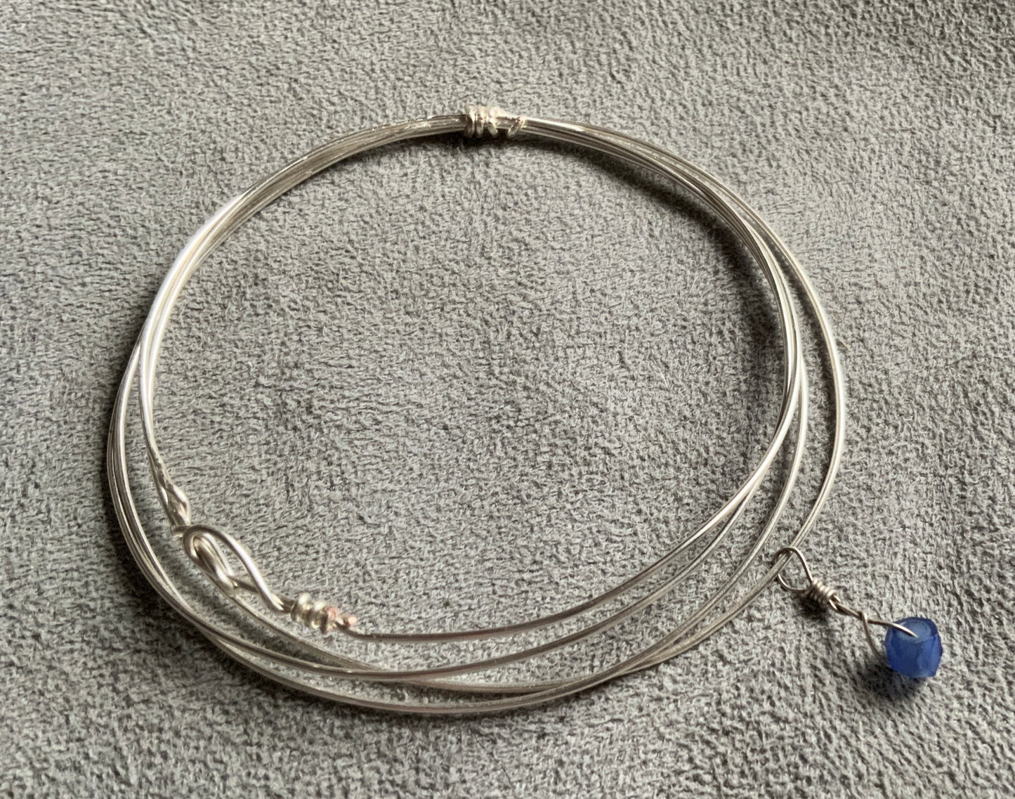 Silver and Copper w Blue Russian Trading Bead Multi Bangle Bracelet