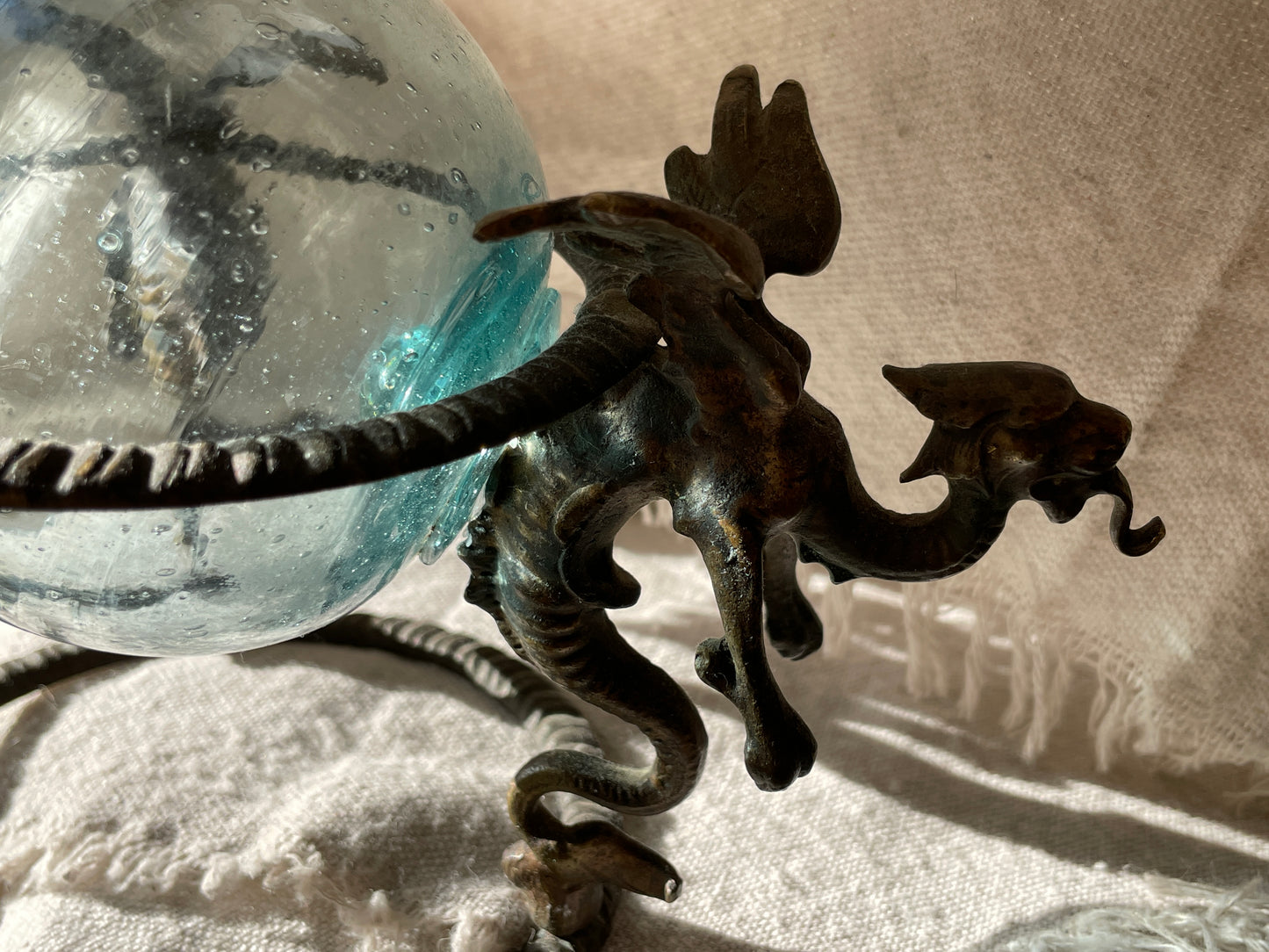 Old and Rare Antique Brass Dragon w Net Float from Alaska (magic and fire breathing powers are extra).