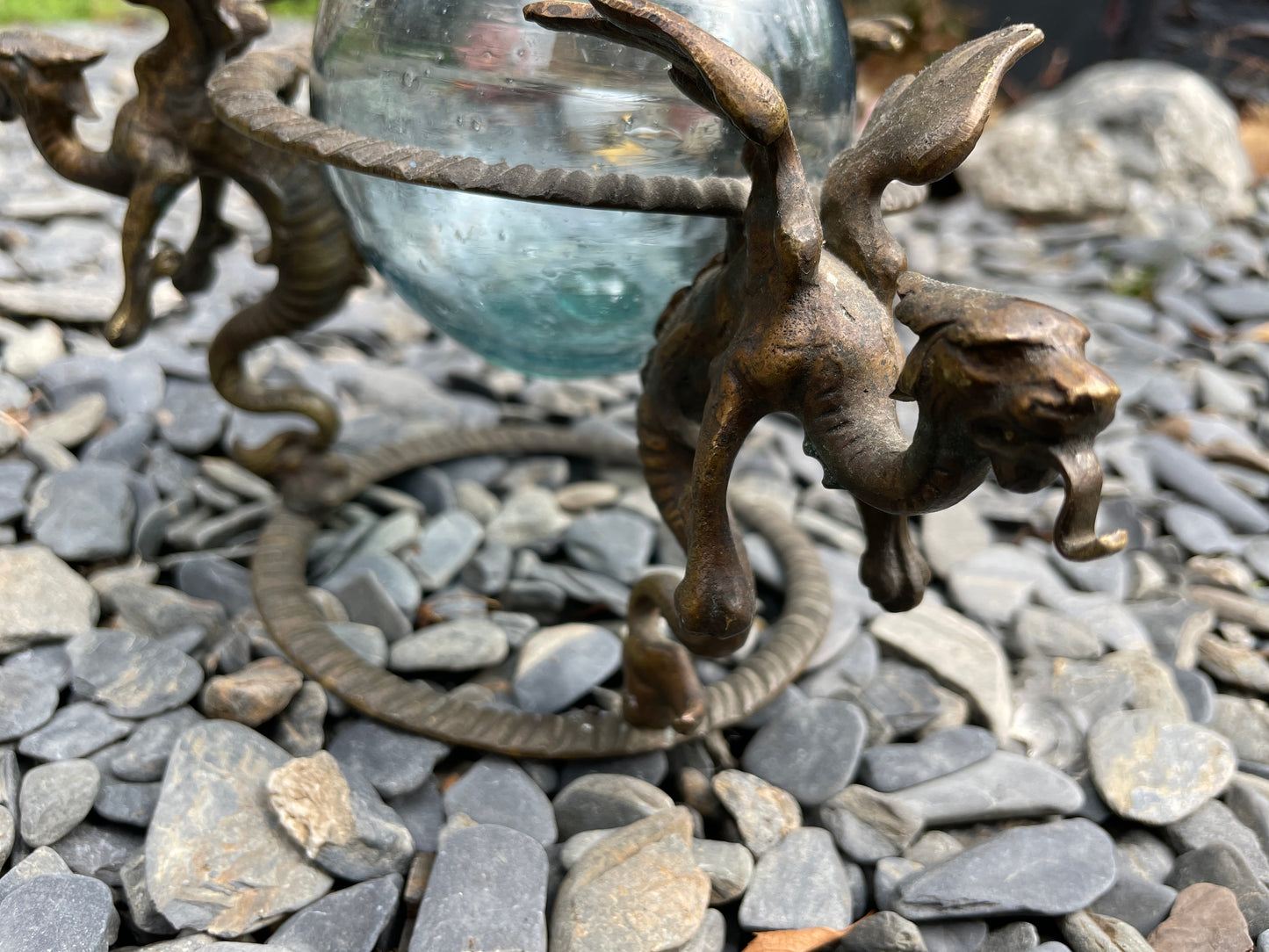 Old and Rare Antique Brass Dragon w Net Float from Alaska (magic and fire breathing powers are extra).