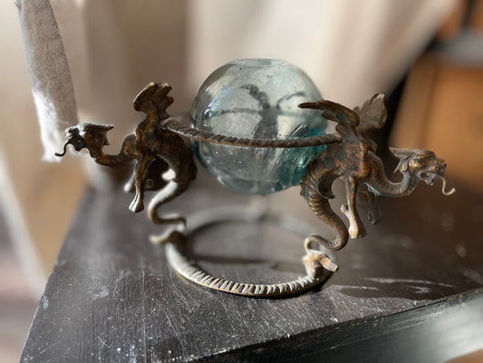 Old and Rare Antique Brass Dragon w Net Float from Alaska (magic and fire breathing powers are extra).