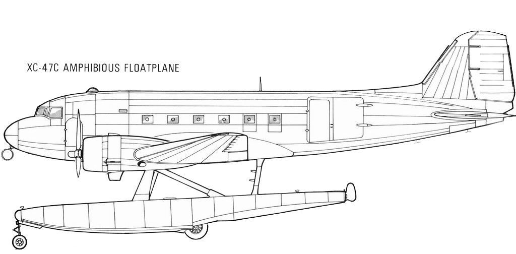XC-47C Amphibious Float Plane Wireframe Die-cut Weather-proof Sticker 10x4