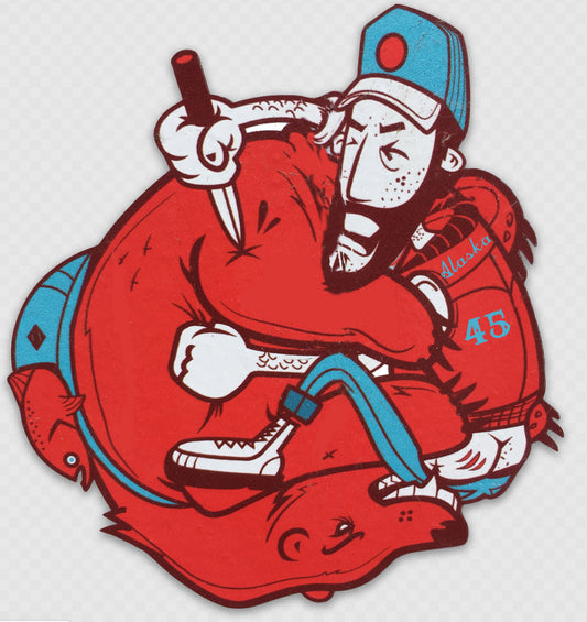 Bear and Fisherman Battle Fish Sticker