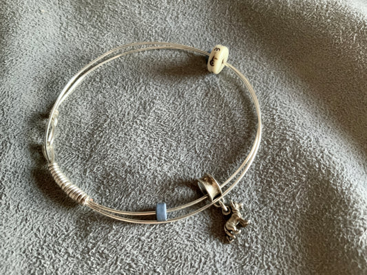 Silver & Copper w Sterling Silver Dog & Trading Beads Bangle Bracelet