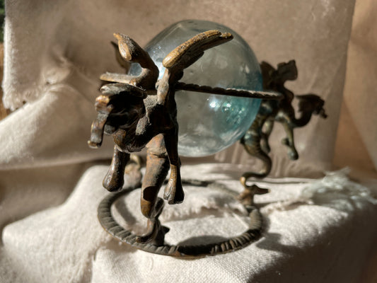Old and Rare Antique Brass Dragon w Net Float from Alaska   (magic and fire breathing powers are extra).
