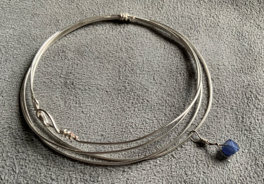 Silver and Copper w Blue Russian Trading Bead Multi Bangle Bracelet