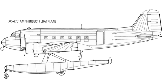 XC-47C Amphibious Float Plane Wireframe Die-cut Weather-proof Sticker 10x4